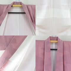 江戸小紋 雲取り寄せ小紋 ピンク色 正絹 袷 バチ衿 余り布付き 仕立て上がり着物 身丈162cm 【キモノオフ野々市若松店】の画像
