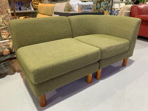 C10★ND STYLE 野田産業★2人掛けソファ 美品 カウチソファ ラブソファ グリーン W138cm 配置自在 使用期間短い