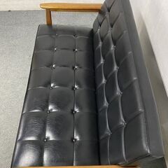 karimoku/カリモク60 Kチェア2シーター 二人掛け ブラック アームトップ/ラバートリー材 ソファ 中古家具 店頭引取歓迎 R9639の画像