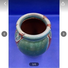 花器　花瓶　壺　インテリア　陶器　中古　現状品　花道具　花入れ　14.5×22㎝　グリーン　ブラウン　焼物　華道　＊B245-3＊　の画像