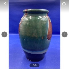 花器　花瓶　壺　インテリア　陶器　中古　現状品　花道具　花入れ　14.5×22㎝　グリーン　ブラウン　焼物　華道　＊B245-3＊　の画像
