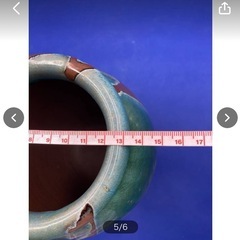花器　花瓶　壺　インテリア　陶器　中古　現状品　花道具　花入れ　14.5×22㎝　グリーン　ブラウン　焼物　華道　＊B245-3＊　の画像
