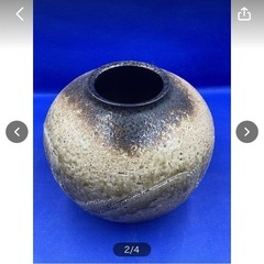 三彩　壺　花器　花瓶　インテリア　陶器　置物　中古　美品　縦19㎝　直径20㎝　カーキ　ブラウン　骨董品　陶芸品　＊B311-2＊の画像