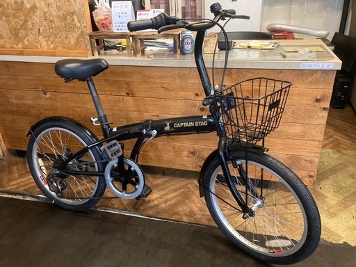 【CAPTAINSTAG前後タイヤ・後輪チューブ新品！】6段変速　20インチ折りたたみ自転車　ブラック