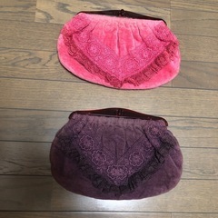 タオル生地　レース付き　セカンドバッグ　ハンドメイド　2点