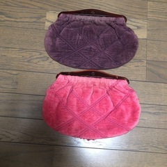 タオル生地　レース付き　セカンドバッグ　ハンドメイド　2点の画像