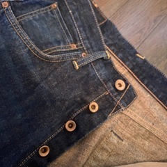 レア美品90's日本製vintageデニムジーンズパンツEDWIN505ボタンフライ赤耳ワイドストレート本革パッチチェーンステッチの画像