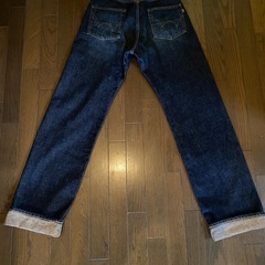 レア美品90's日本製vintageデニムジーンズパンツEDWIN505ボタンフライ赤耳ワイドストレート本革パッチチェーンステッチの画像