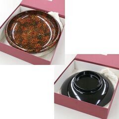 美品 津軽塗 菓子盆 2点セット 唐塗 元箱付 直径25cm 札幌市 清田区 平岡の画像