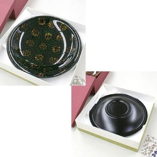 美品 津軽塗 菓子盆 2点セット 唐塗 元箱付 直径25cm 札幌市 清田区 平岡