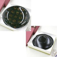 美品 津軽塗 菓子盆 2点セット 唐塗 元箱付 直径25cm 札幌市 清田区 平岡の画像
