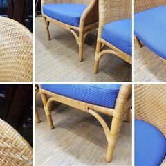 F19 籐ラタン 椅子テーブル 3点セット