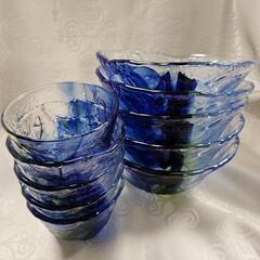 🔥引っ越しセール！石塚硝子の人気ガラス食器アデリア【新品未使用】清流花墨流し/そうめん/5客セット/かき氷/ガラス皿/中鉢/小付/つゆ鉢/ブルーの画像