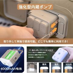 エアーベッド エアーマット 4000mAh電動ポンプ内蔵 LEDライト付きエアマット シングル 190×100×25cm 折り畳み式 マットレス 自動膨張 ワンタッチで空気抜け キャンプ マットレス Type-C充電式 取り外し可能 簡易ベッド 防水性・通気性の画像