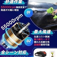 ブロワー ブロアー 強力 洗車 PSE認定 6500mAh大容量バッテリー 2個の画像
