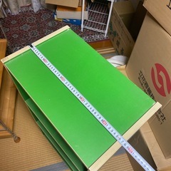 昭和レトロポップ木製3段ラック 緑色 約幅50cm カラーボックスの画像