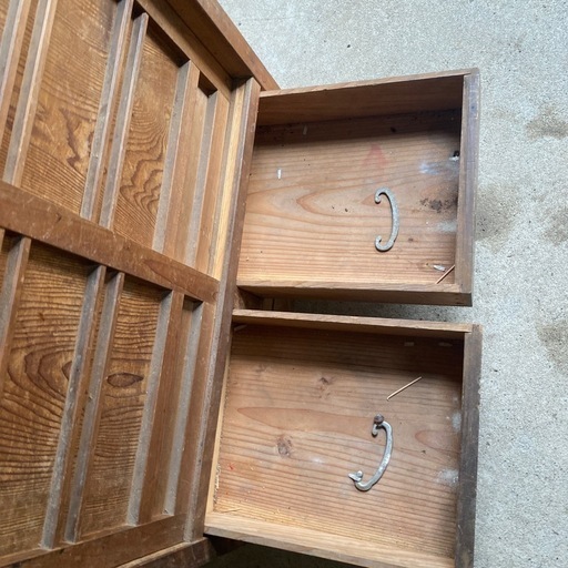 昭和レトロ木製食器棚 引き出し2 戸棚2 骨董 水屋 古民具 和風 木戸