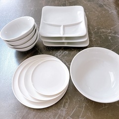 白い食器 Bセット 白いどんぶり　白いプレート皿 ホワイト シンプル