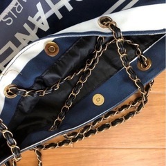 レア　ボーダー　シャネル　チェーン　総裏付　2wayトートバッグ　キャンパスの画像