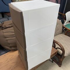 収納ケース　No.3481　ブラウン/ホワイト　4段収納　【リサイクルショップどりーむ荒田店】の画像