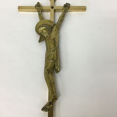 JME035K) ★大特価★ヨーロッパ雑貨 十字架張付 アンティーク小物/飾り 重量182ｇ（土台込み）/材質銅 中古品 の画像