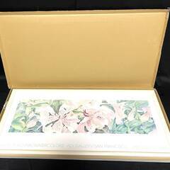 【R249】箱入り/額縁/壁飾り/白枠/ユリ/絵/長方形/50×104/額装/木製/額縁フレーム/白額/欠けあり/中古/現状品の画像
