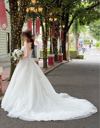 美品✨おまけ付！ウエディングドレス トラップレス Aライン ロング トレーン付