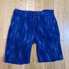 メンズ ブルー リネン混合 ショートパンツ ハーフパンツ 未使用...