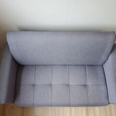 【美品 値下げ】淡いブルーグレーの2人掛けソファ 脚付き 軽量タイプ クッション材付き タンスのゲン？の画像