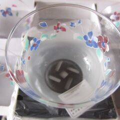 昭和レトロ　アデリアグラス　花の散歩道　漆器茶托付き冷茶5客セット　スミレ柄の画像