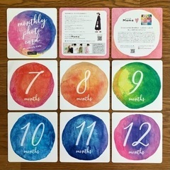 美品❗️月齢フォトシート＆マンスリーフォトカード　バースデーフォトシート　赤ちゃん　記念　写真撮影　成長　出産準備　寝相アートの画像