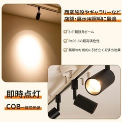 新品未使用品！Hzfluo ダクトレール スポットライト LED 100W相当 電球色3000K ライティングレール用 COB 一体型照明 集光タイプ 10W 高輝度1023lm 高演色Ra96.5 取付簡単 角度調節可能 ブラックの画像