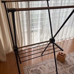 木目調 物干し竿 ハンガーラック