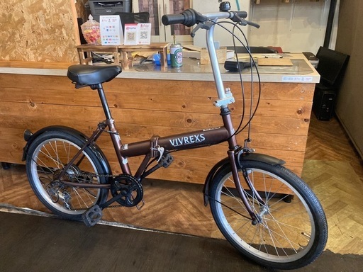 【前後タイヤ・チューブ新品！】6段変速 20インチ折りたたみ自転車　ブラウン