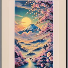 【いまを歴史にする AIアート】桜富士山日本20枚限定A4額●がんどうあつし制作の画像