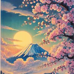 【いまを歴史にする AIアート】桜富士山日本20枚限定A4額●がんどうあつし制作の画像