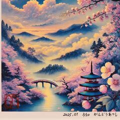 【いまを歴史にする AIアート】桜富士山日本20枚限定A4額●がんどうあつし制作の画像