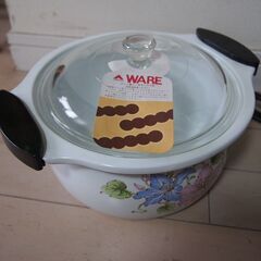 ホーロー鍋 WARE　ガラス蓋　両手鍋 調理器具 ミートグリル　ホットプレート　GR-20-J　未使用保管品の画像