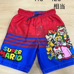 マリオ　水着110〜120相当　ラップタオル60cm 水泳帽セット　　の画像