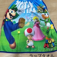 マリオ　水着110〜120相当　ラップタオル60cm 水泳帽セット　　の画像
