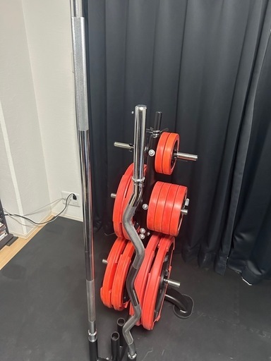 [取引中]IROTECバーベルセット+Wバー+プレートラック