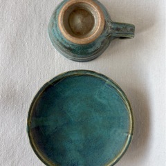 【陶器カップ＆ソーサー】ターコイズブルーの画像