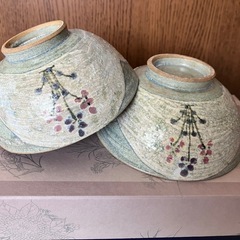 加藤加春作　 京焼・清水焼　　 花模様 夫婦茶碗