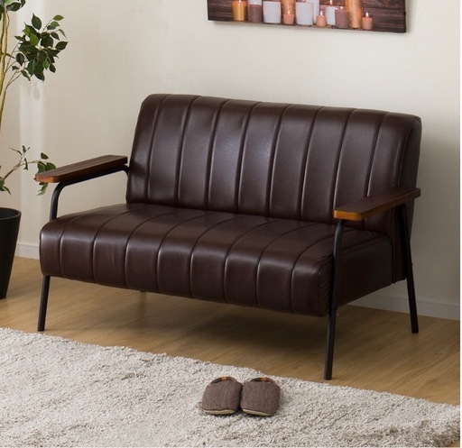 ソファー　2〜3人掛け　合皮　ブラウン
