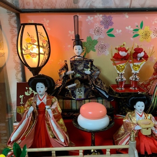 雛飾り ガラスケース 雛人形 最高 お内裏様 美品 オルゴール付き 1368