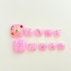 【サイズ変更可】　レトロしろくまちゃんフットネイルチップ みつ豆ピンク