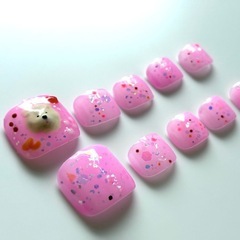 【サイズ変更可】　レトロしろくまちゃんフットネイルチップ みつ豆ピンクの画像