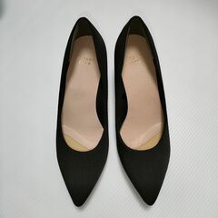未使用　24.5cm　5cmヒール　ブラック　布　パンプス