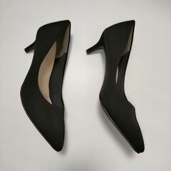 未使用　24.5cm　5cmヒール　ブラック　布　パンプスの画像
