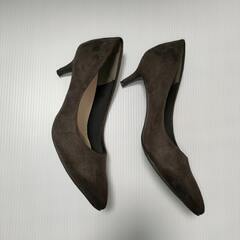 未使用　24.5cm　5cmヒール　ブラウン　スエード調　パンプスの画像